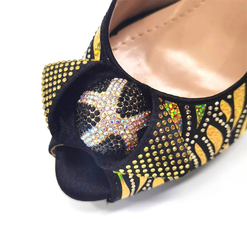 Elegant Fashion Peep Toe High Heels Laser-striped Sequin Rhinestone Women's Party Shoes and Bags 2026 Italian Design