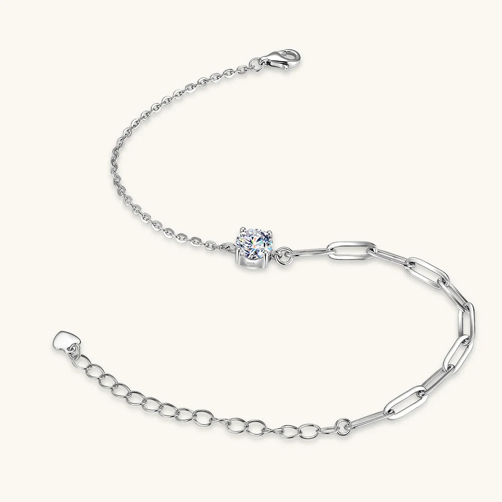 Certified 1CT Round Moissanite Solitaire Bracelet S925 Silver Plated 18K Gold D VVS Lab Diamond WristChain Jewelry Gift