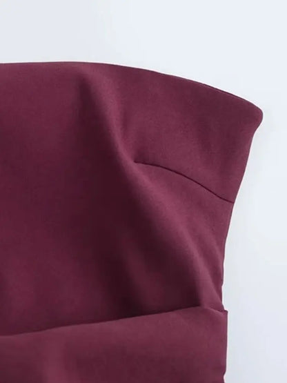 Women's Strapless Asymmetric Pleated Bustier Tops, Straight Neck, Side Zipper, Female Camis, Sexy Fashion