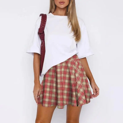 Retro Plaid Pleated Skirts Skirt Y2K Streetwear Vintage School Uniform A-Line Gym Student Short Skirt Girl Xmas Dress Up