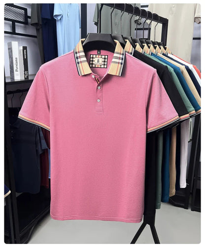 Luxury brand short sleeve polo shirt men fashionable simple solid color summer mercerized cotton breathable casual lapel T shirt