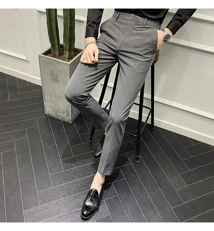 Men's Slim Fit Chino Pants with Embroidered Design - Classic Korean Style Casual Trousers for Daily Wear 28-42