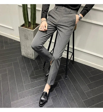 Men's Slim Fit Chino Pants with Embroidered Design - Classic Korean Style Casual Trousers for Daily Wear 28-42