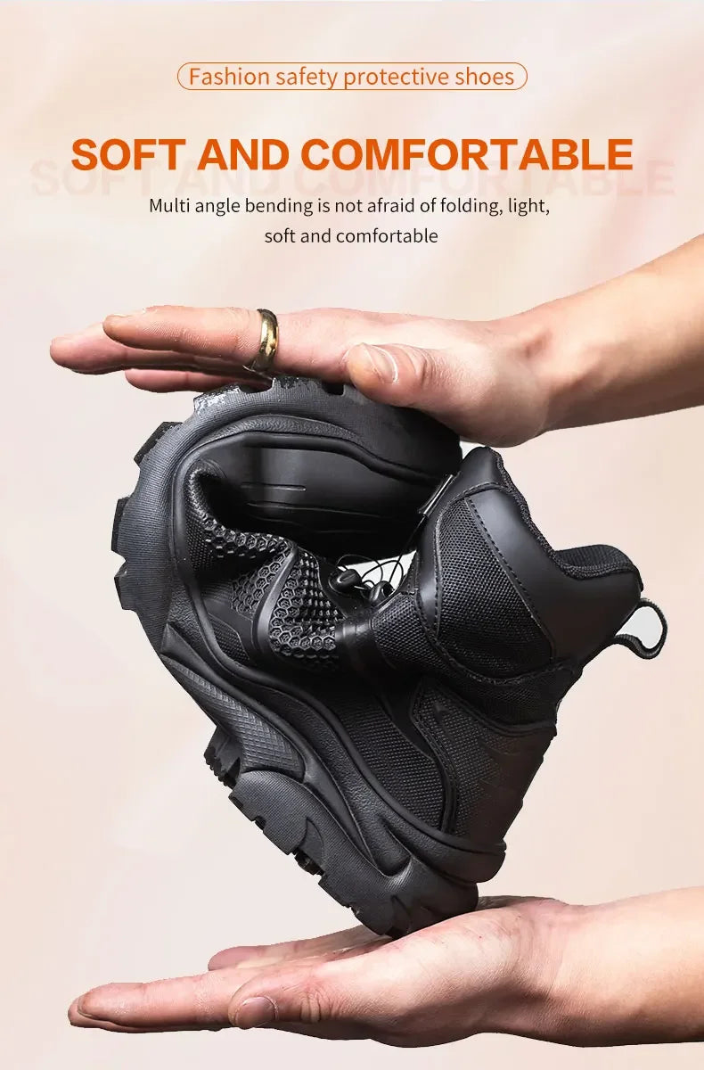 Men's Safety Work Boots Steel Toe Breathable Indestructible Puncture-Proof Rotary Buckle Shoes Comfortable Brand Work Footwear