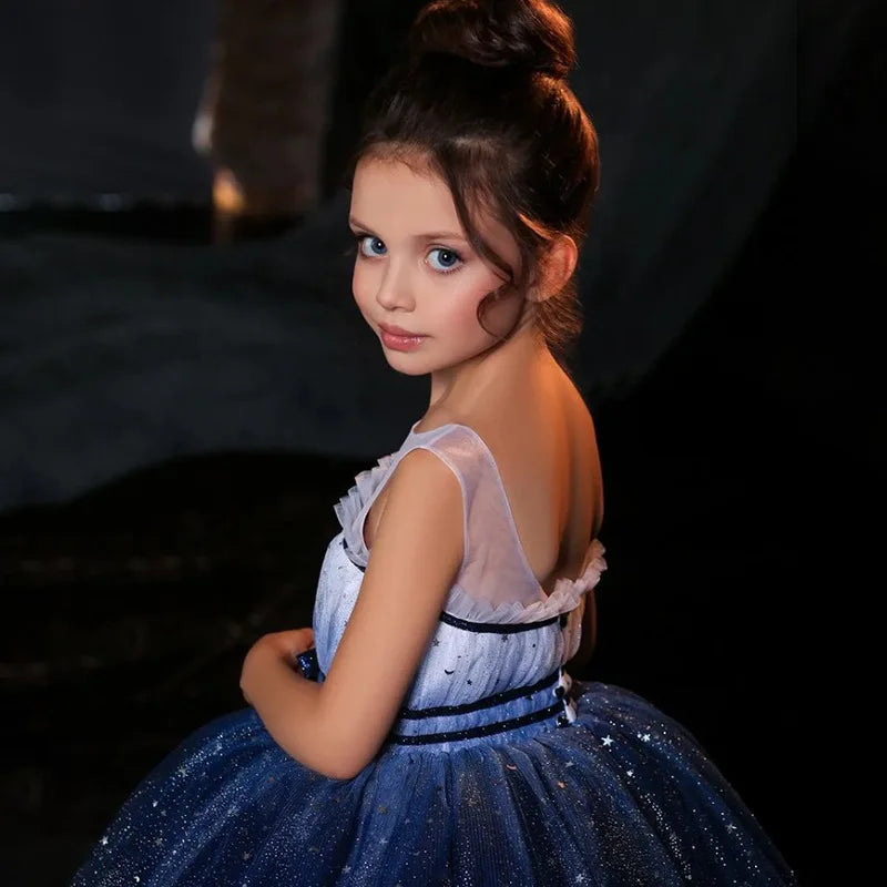 New Baby Kids Girls Elegant Printed Butterfly Flower Princess Party Tutu Dresses Children Sequins Wedding Evening Girl Clothes