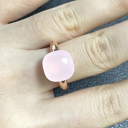 Trendy 12.6mm Flat Rose Gold Ring 35 Candy Colors Green Amethyst Turquoise Crystal Jewelry Gift for Women