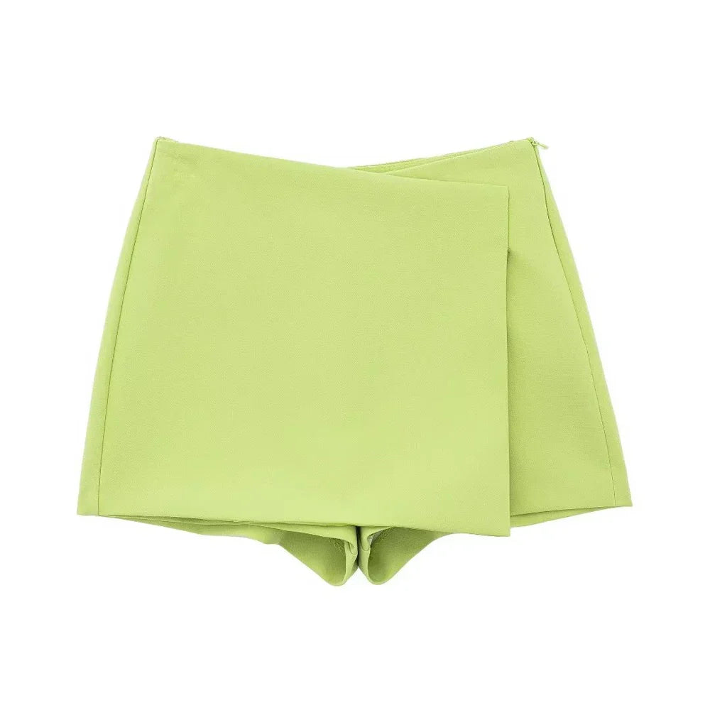 Women Fashion Pareo Style Asymmetric Shorts Skirts Vintage High Waist Side Zipper Female Skort Mujer