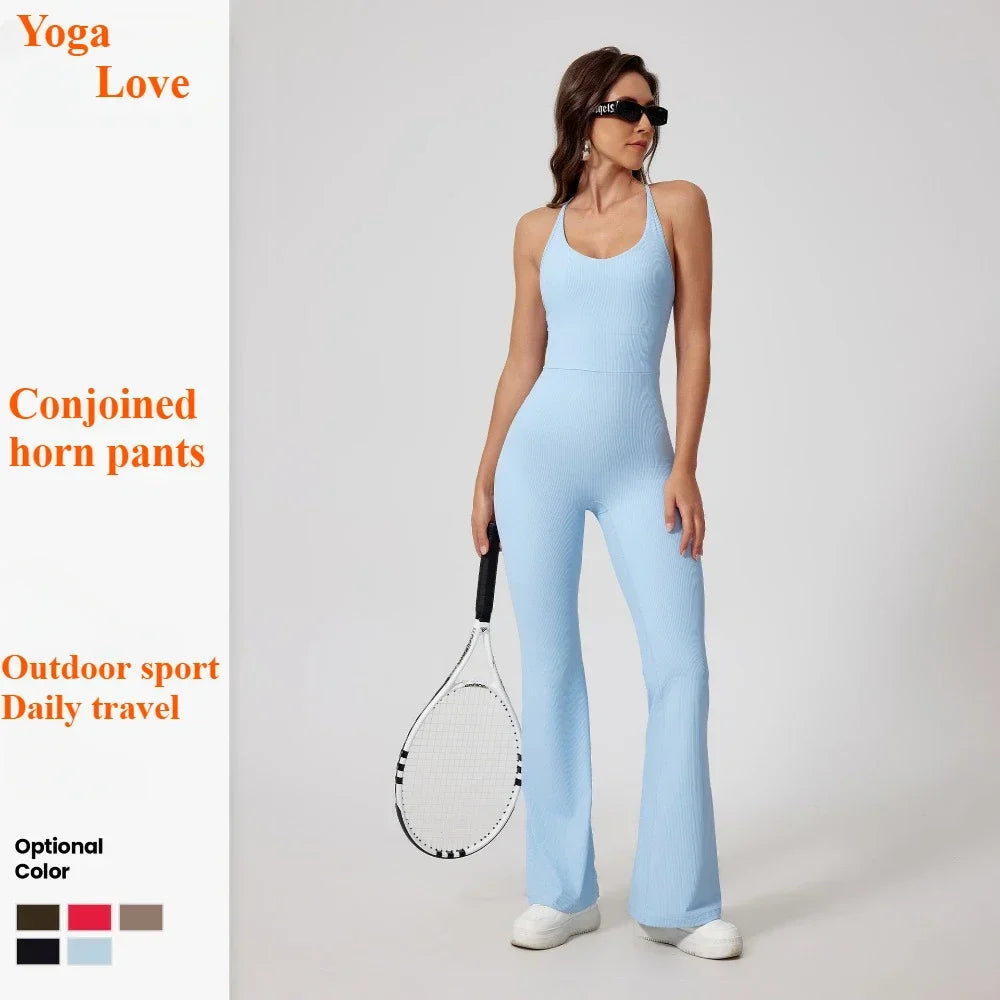 Seamless Yoga Jumpsuit Sets Beautiful Back Tight Hip Lift Trousers Micro Flared Trousers Outdoors Sports Fitness tracksuit Woman