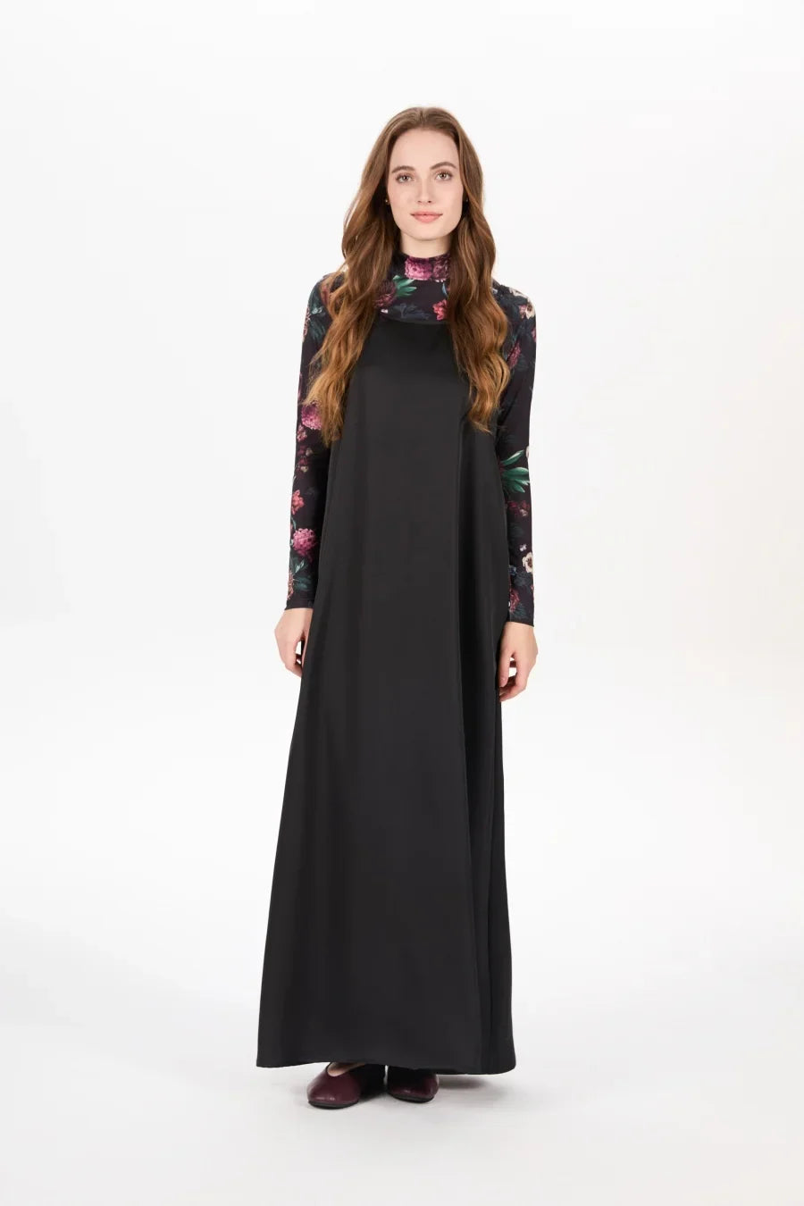 woman clothing mockneck + elegance slip satin dress matching look adjustable maxi floor length lady wear