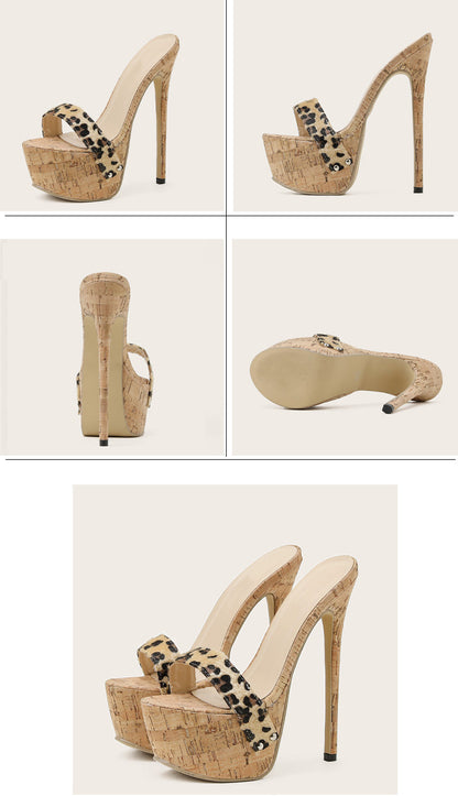 Leopard Platform Sandals High Heels 2025 Summer Slippers Mules Ladies Fashion Peep Toe Slip On Club Shoes Sliders