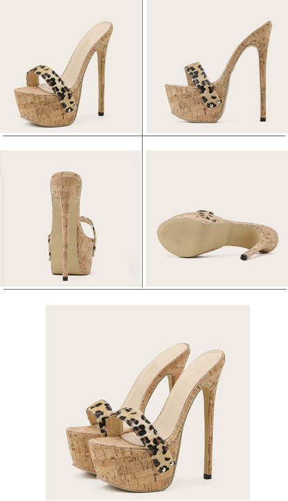 Leopard Platform Sandals High Heels 2025 Summer Slippers Mules Ladies Fashion Peep Toe Slip On Club Shoes Sliders