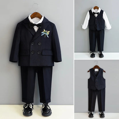 Children Black Piano Suit Kids Wedding Party Photograph Suit Flower Boys Tuxedo Dress Newborn Baby 1 Year Birthday Costume