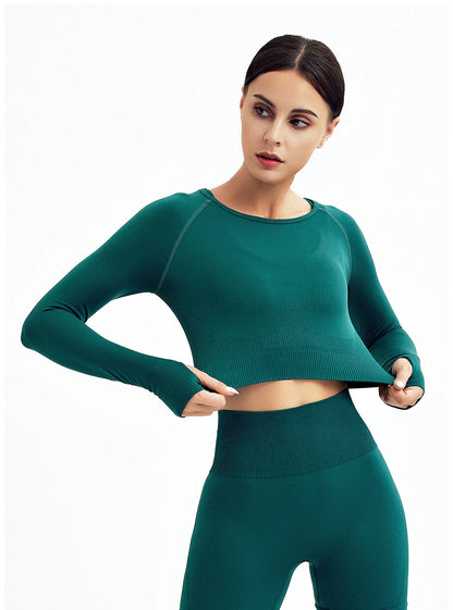 2/3Pcs Women Seamless Fitness Yoga Suit Workout Long Sleeve Crop Top Shirt Sports Bra High Waist Running Leggings Gym Clothing