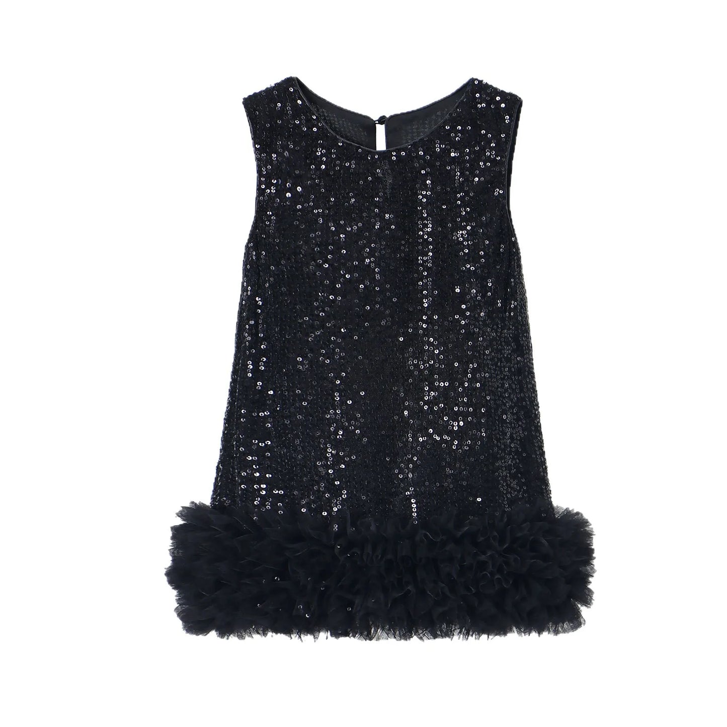 Novo Vestido Infantil Tutu de Malha Brilhante Sem Mangas Princesa para Festas Fantasia de Performance para Crianças