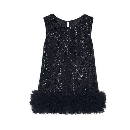 Novo Vestido Infantil Tutu de Malha Brilhante Sem Mangas Princesa para Festas Fantasia de Performance para Crianças