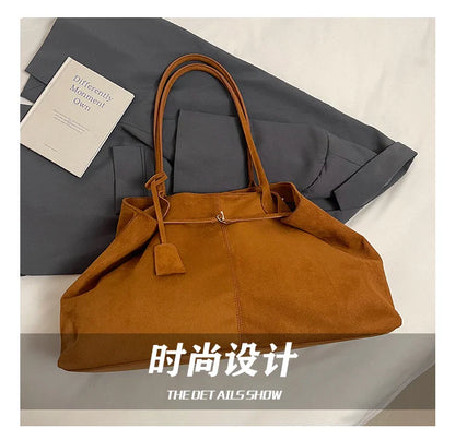 Velvet Zipper 2024 New Product Large Tote Bag Solid Large Capacity Popular Fashion Shoulder Bag Soft Simple Commuter Handbag