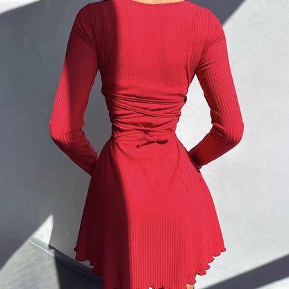 Women 2024 Spring Autumn Fashion Long Sleeve Knitted Streetwear Bodycon Short Mini Dress Wholesale Items For Business