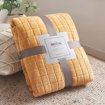 Luxury Grid Coral Velvet Blanket - Soft Fluffy Plush Throw, Thickened Warm for Sofa & Air-Condition Room, Flannel Back