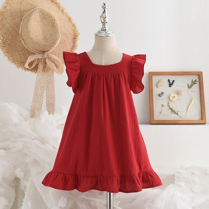 Pink Dreamy Sweet Girl Fairy Princess Dress Sleeveless Bow Decoration Mesh Lace Children's Casual Clothes Birthday Party Summer