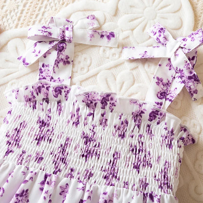 Floral Print Children Girl Dress Summer Elegant Sling Princess Dresses  Kids Beach Sundress Casual Cotton Baby Girl Clothing