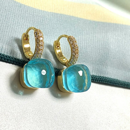 Classic Candy Color Earrings Inlay Transparent Zircon 27Colors Crystal Earrings Rose Gold Plated Fashion Jewelry For Women