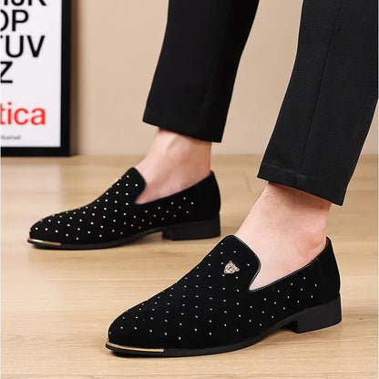 Men's Suede Leather Casual Shoes Mens Fashion Slip-on Rivets Party Wedding Loafers Moccasins Men Light Comfortable Driving Flats