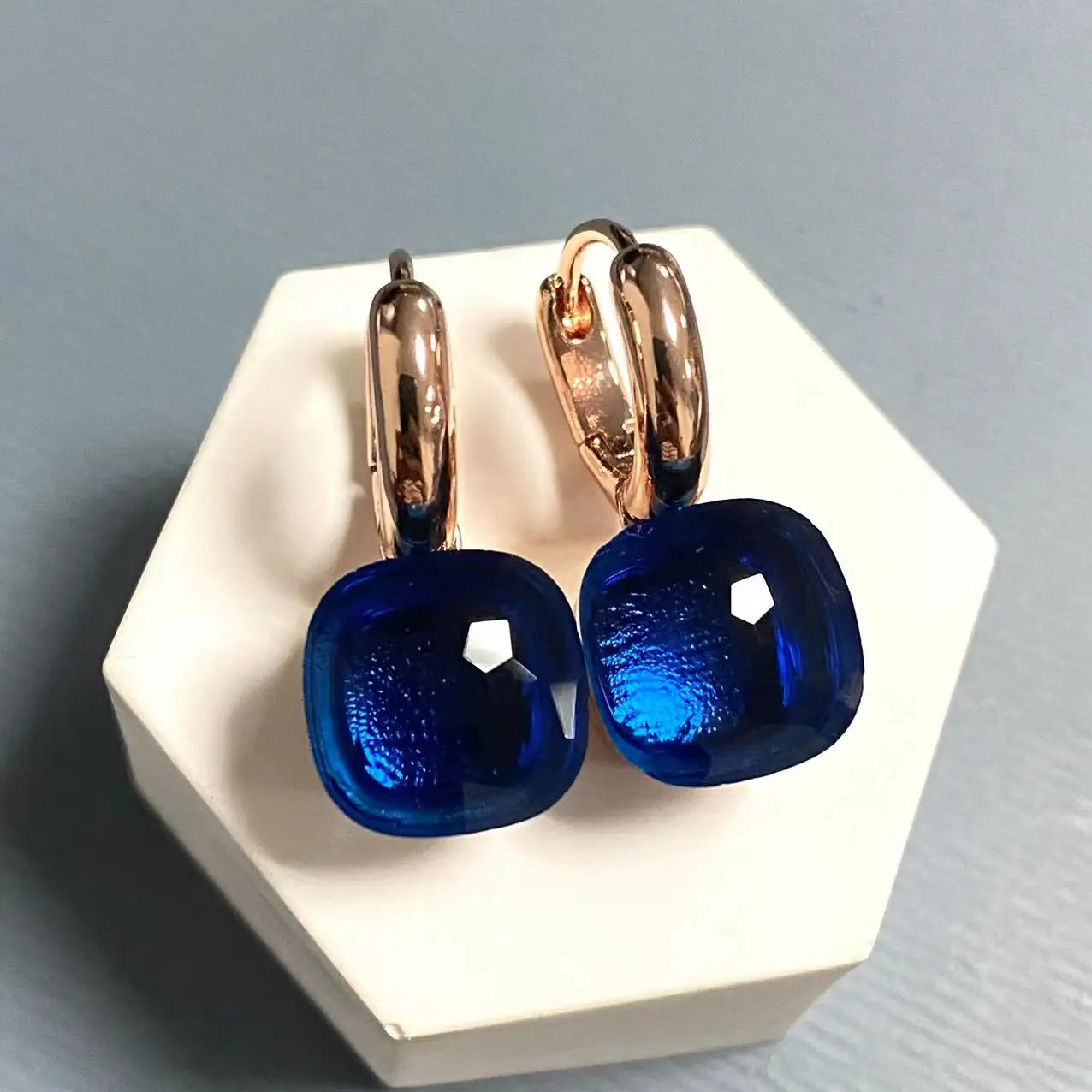 10.6mm Classic Nudo Earrings For Women High Quality Crystal Earrings Square Blue Topaz Earrings Fashion Jewelry Gift