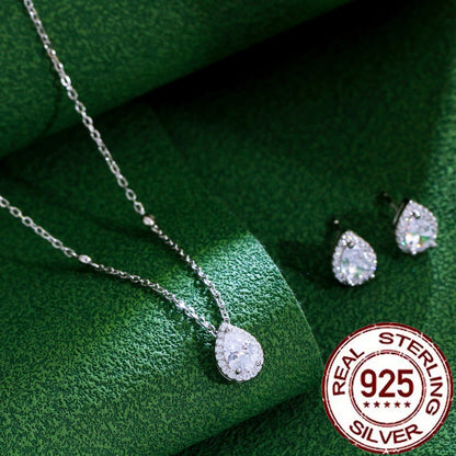 Pure 925 Sterling Silver Pear Cut CZ Stud Earrings Pendant Necklace Set for Women Fine Jewelry Accessories Gift ST005