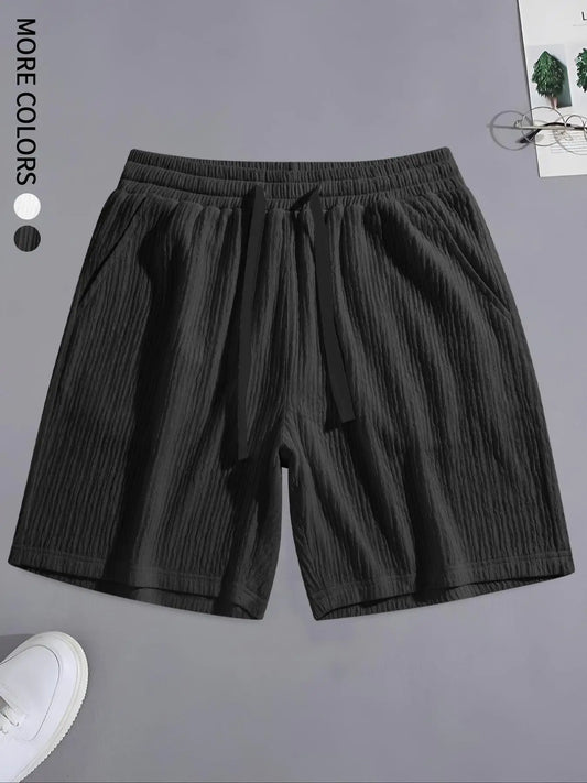 Men's Regular Style Pleated Plain Casual Shorts with Drawstrings and Pockets, Summer Drapedy Breathable Ice-Feel Straight Shorts, Couple Style, Suitable for Home Leisure, Date, Daily Matching, Running, Multi-Scenario Wear