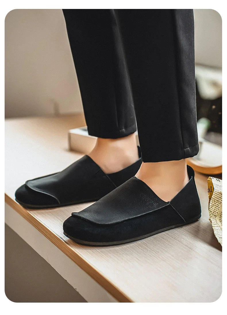 Man Loafers Outdoor Walking Fashion Mens Casual Shoes Soft Leather Comfort Half Slippers Breathable Lazy Driving Shoes