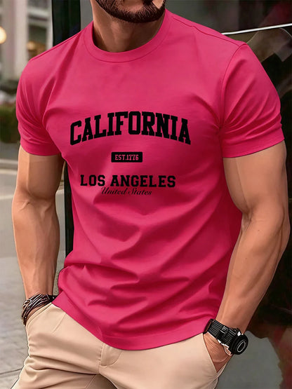 California Los Angeles Prints Mens T-Shirt Cotton Summer Short Sleeve Tops Soft Oversized O-Neck T Shirt Casual Male Clothes