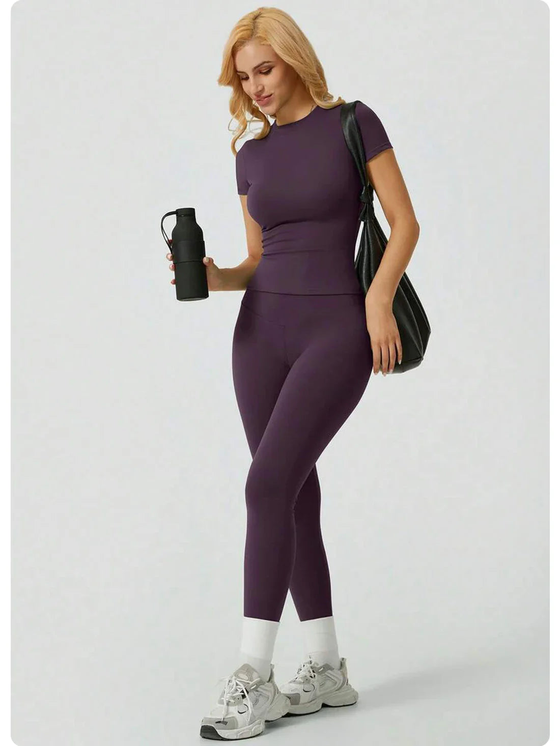2 Piece Yoga Set Women Short Sleeve Top High Waist Leggings Gym Workout Clothing Tummy Control Fitness Sportswear Activewear Sui