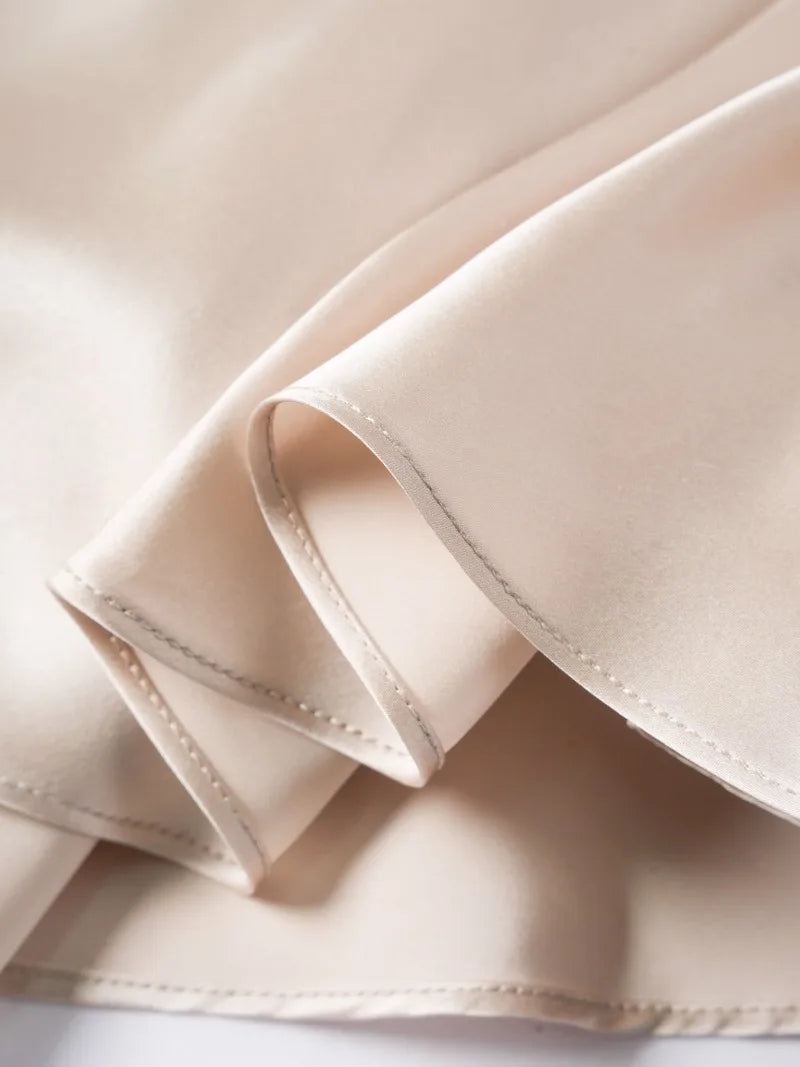 100% Natural Mulberry Silk Plain Satin French V-neck Diagonal Cut Women's Sexy Solid Suspender Dress