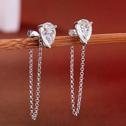 1-4carat Waterdrop Moissanite Chain Earrings for Women Pear Cut Solitaire Lab Diamond Stud/Drop Earring 925 Silver with GRA