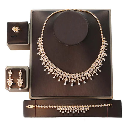 Cubic Zirconia Women Water-drop Jewelry Set BN8593 Necklace Bracelet Earrings And Ring Birthday Gift