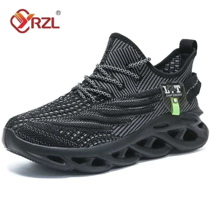 Tênis Esportivo Masculino YRZL Respirável Leve Tênis de Corrida Masculino de Malha Preta para Exterior Tênis de Caminhada Atlético Masculino
