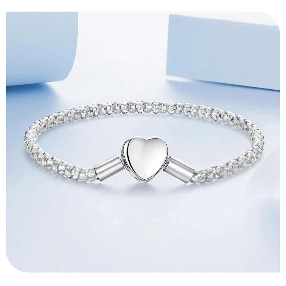 925 Sterling Silver Heart Love 3mm Chain Charm Bracelet for Women, High Quality Bracelet Fit for DIY Beads & Pendant