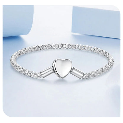 925 Sterling Silver Heart Love 3mm Chain Charm Bracelet for Women, High Quality Bracelet Fit for DIY Beads & Pendant