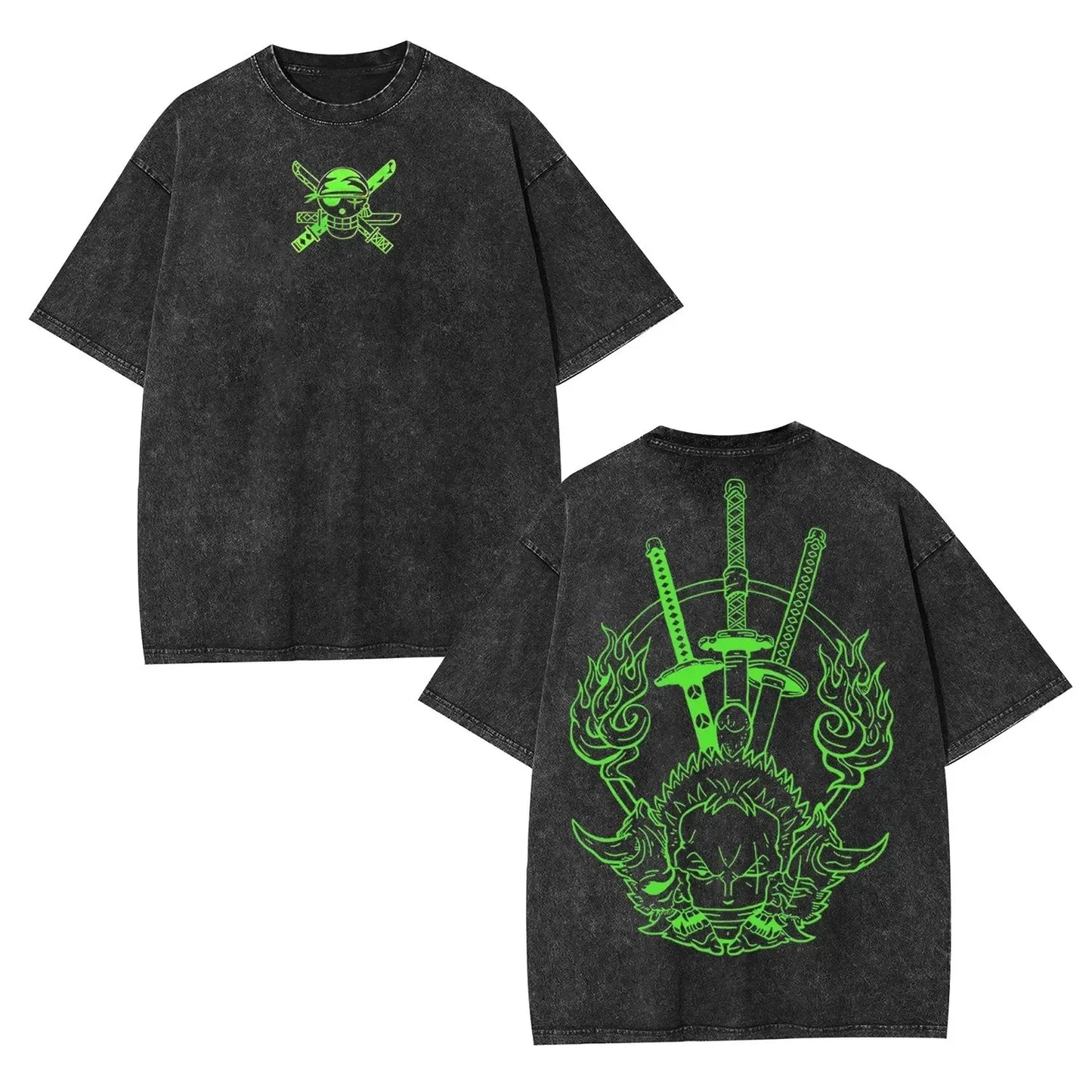 Anime Derivatives Printed Washed T-shirt Men and Women Summer Fashion Trend Street Harajuku Popular Comfortable Top