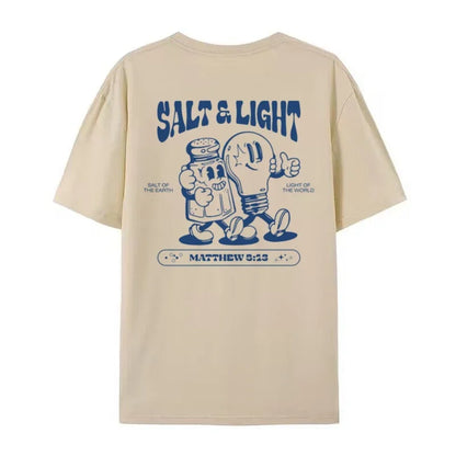 Salt Light Funny Bible Verse T-Shirts Back Print Retro Streetwear Graphic Tees Women Men Christian T Shirt Jesus Faith Top Gifts
