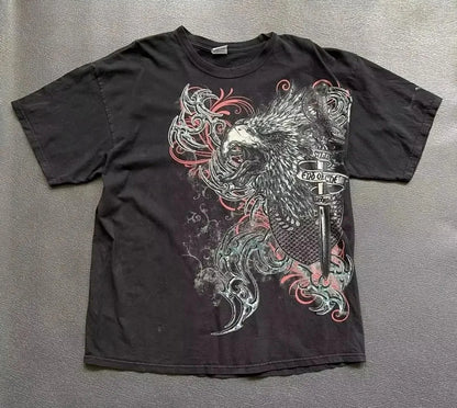 Camiseta masculina europeia e americana com estampa de caveira, confortável e respirável, gola redonda, moda de rua, top para ambientes externos