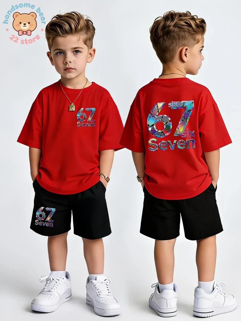 Boys Sets 67 Funny Print Kids T-Shirt Shorts Pant Set Casual Italian Brainrot Summer Top Suit for Funny Gift Children's Clothing