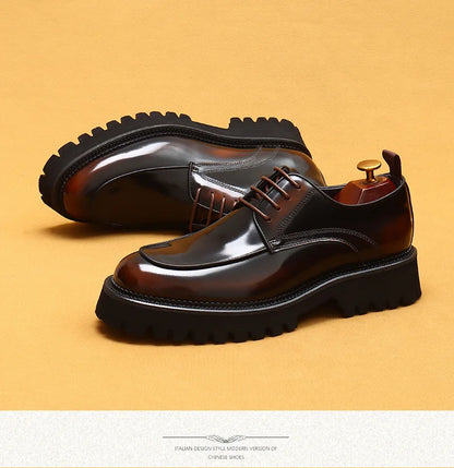 Men Oxford Brogue Genuine Leather Shoes Black Brown Classic Style Platform Lace Up Formal Shoes Wedding Office Dress Shoes Men