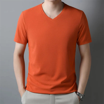 2024 Men's Waffle V Neck Short Sleeve T-Shirt Summer Comfortable Breathable Fashion Top in Solid Colors