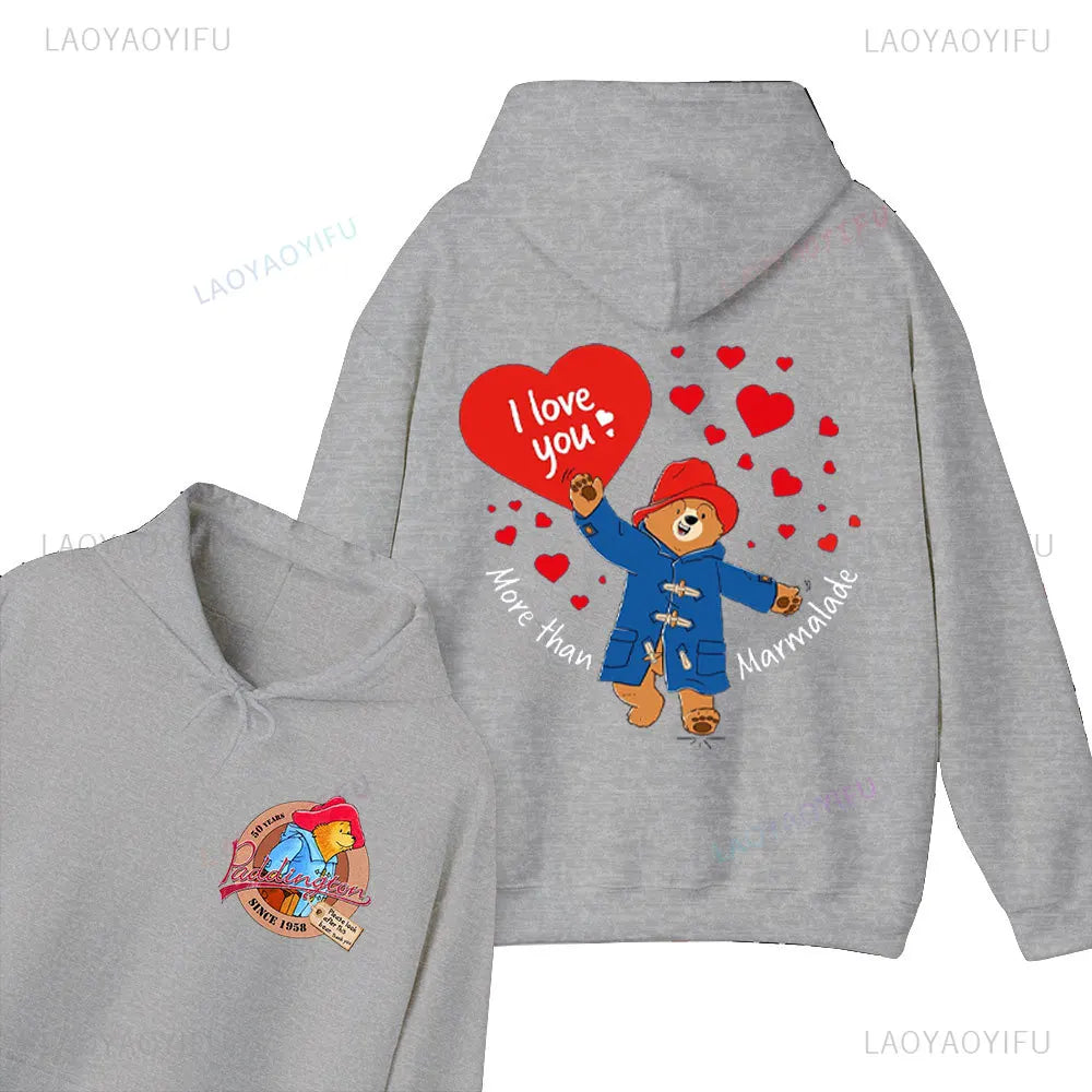Moletom com Capuz Unissex com Estampa de Urso Paddington Fofo em Londres Novo, Moletom com Capuz Oversized, Primavera