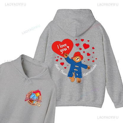 Moletom com Capuz Unissex com Estampa de Urso Paddington Fofo em Londres Novo, Moletom com Capuz Oversized, Primavera