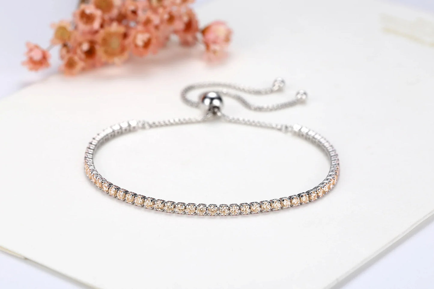 Full 2mm 0.03CT Moissanite Diamond Tennis Bracelet for Woman 925 Silver Plated 18K Rose Gold Adjustable Link Bracelets Gift