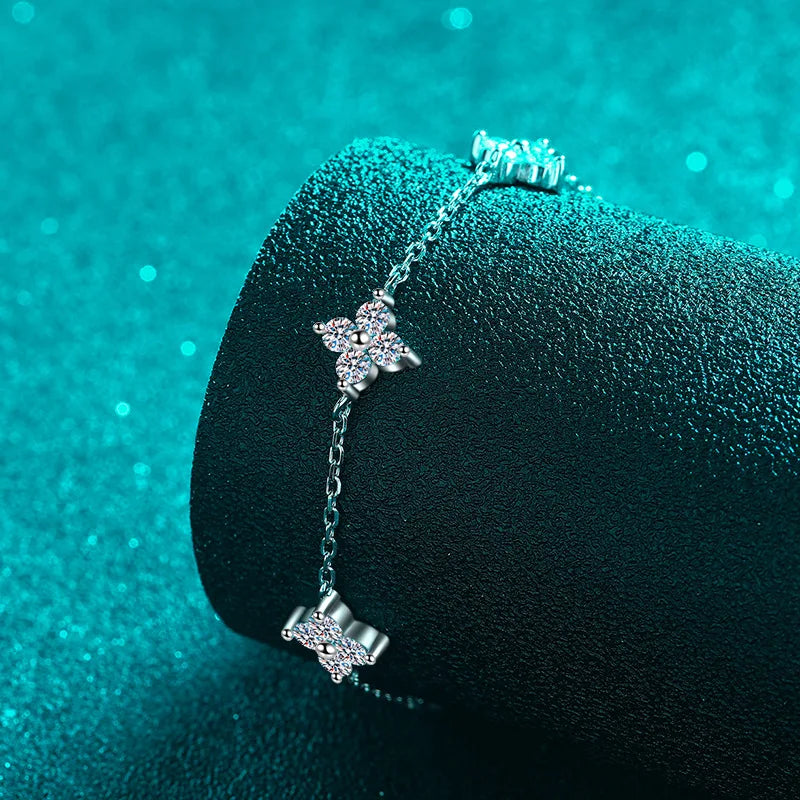 4-Leaf Clover GRA Certified 0.9cttw D Color Moissanite Diamond Bracelet for Woman 925 Silver Link Bracelets Fine Jewelry