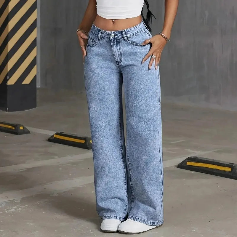 High waisted  Bow Embroidered Pocket Wide Leg Jeans
