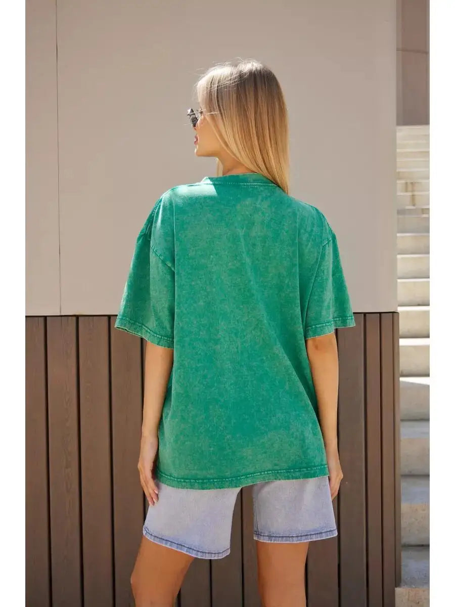 Fashion Women Cotton Solid Washed T-shirts Loose O-Neck Tee Shirts Street Casual Comfortable Short Sleeve Tops Female Clothes